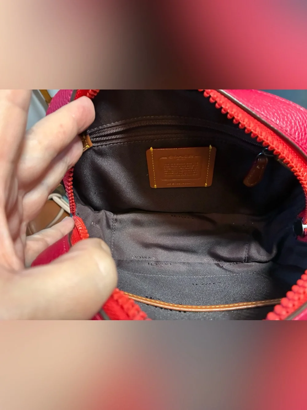 Coach Pink Crossbody Bag with Red Strap